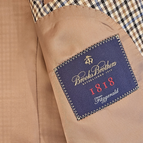 Brooks Brothers 1818 black/beige check wool-silk blend sportcoat men's 44R - Picture 9 of 10